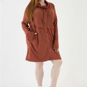 Boutique Athleisure Rust red Long Sleeve Hooded butter soft Dress in L